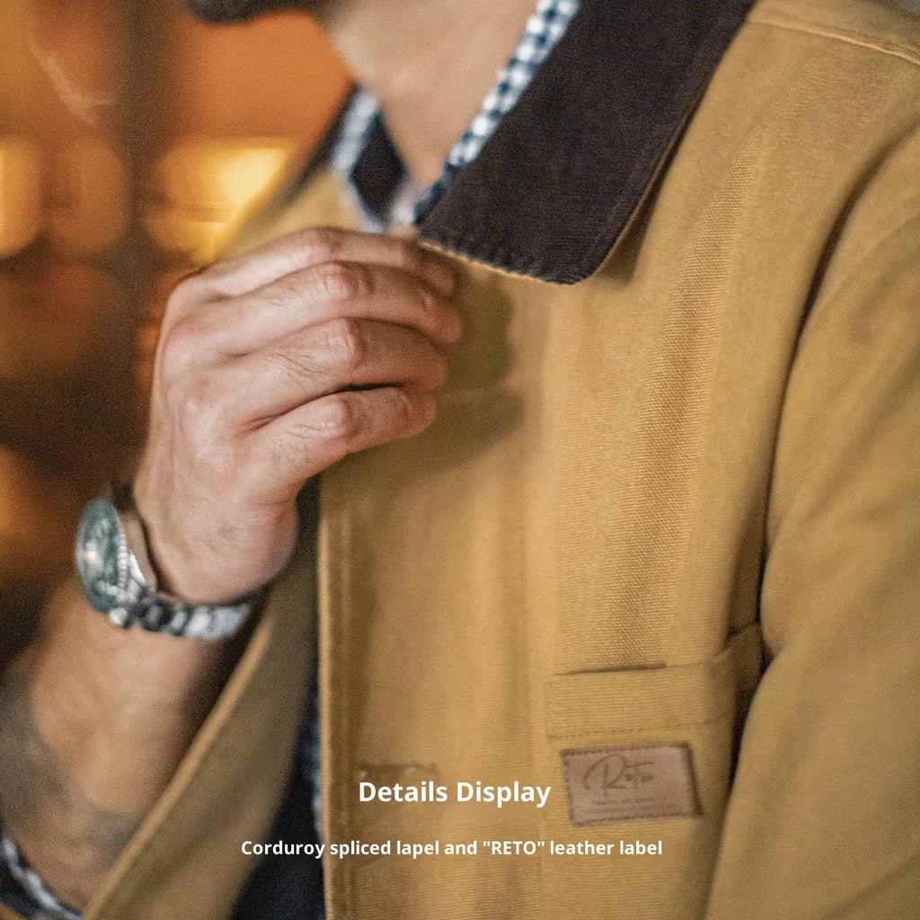 Men's khaki cotton mid-length trench coat with loose fit, single breasted front, solid colour