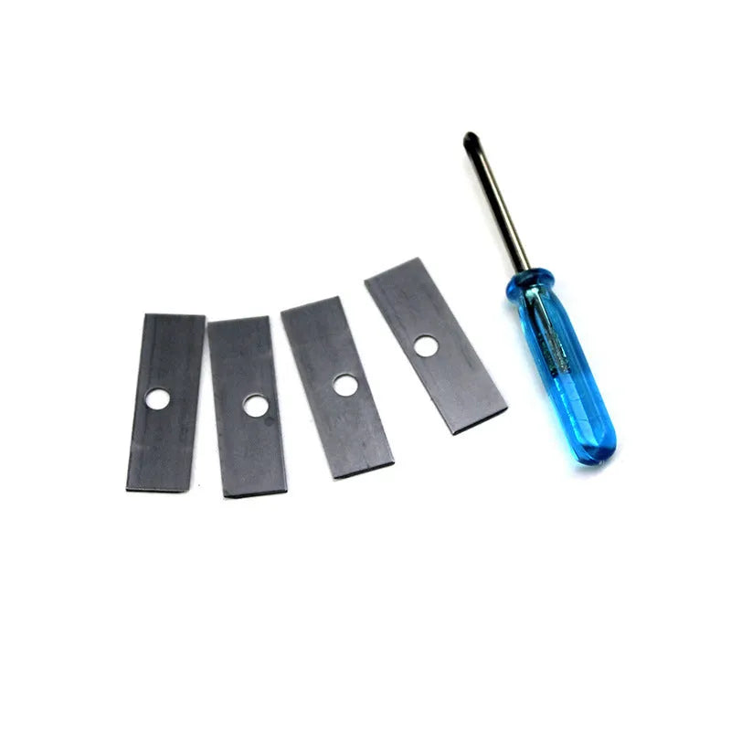 Four holes pencil sharpener with geometric plastic design and integrated screwdriver tool