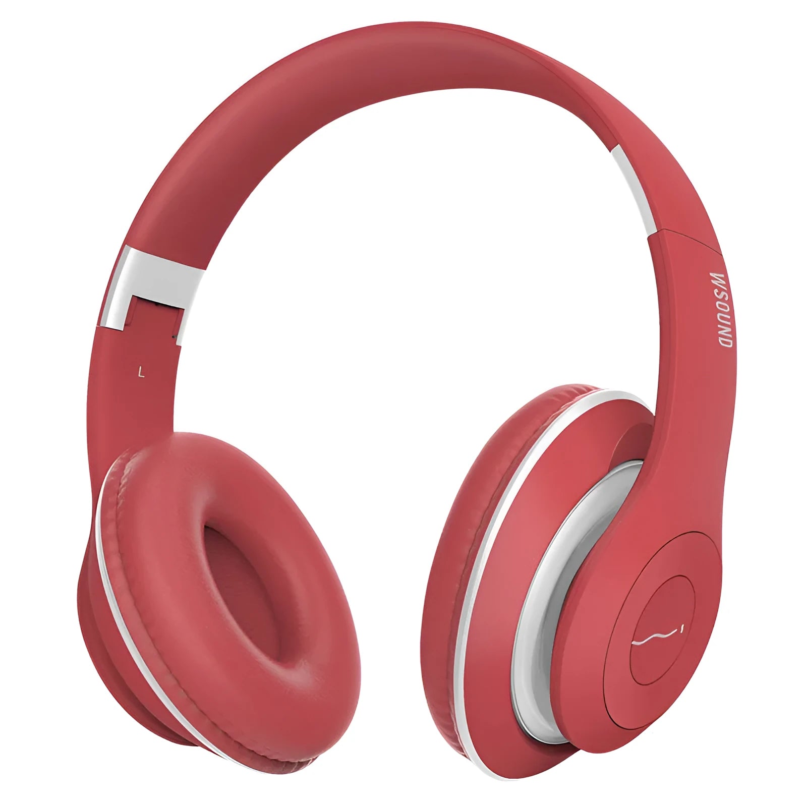 Blue and red Bluetooth wireless stereo headset with ear cups for both ears.