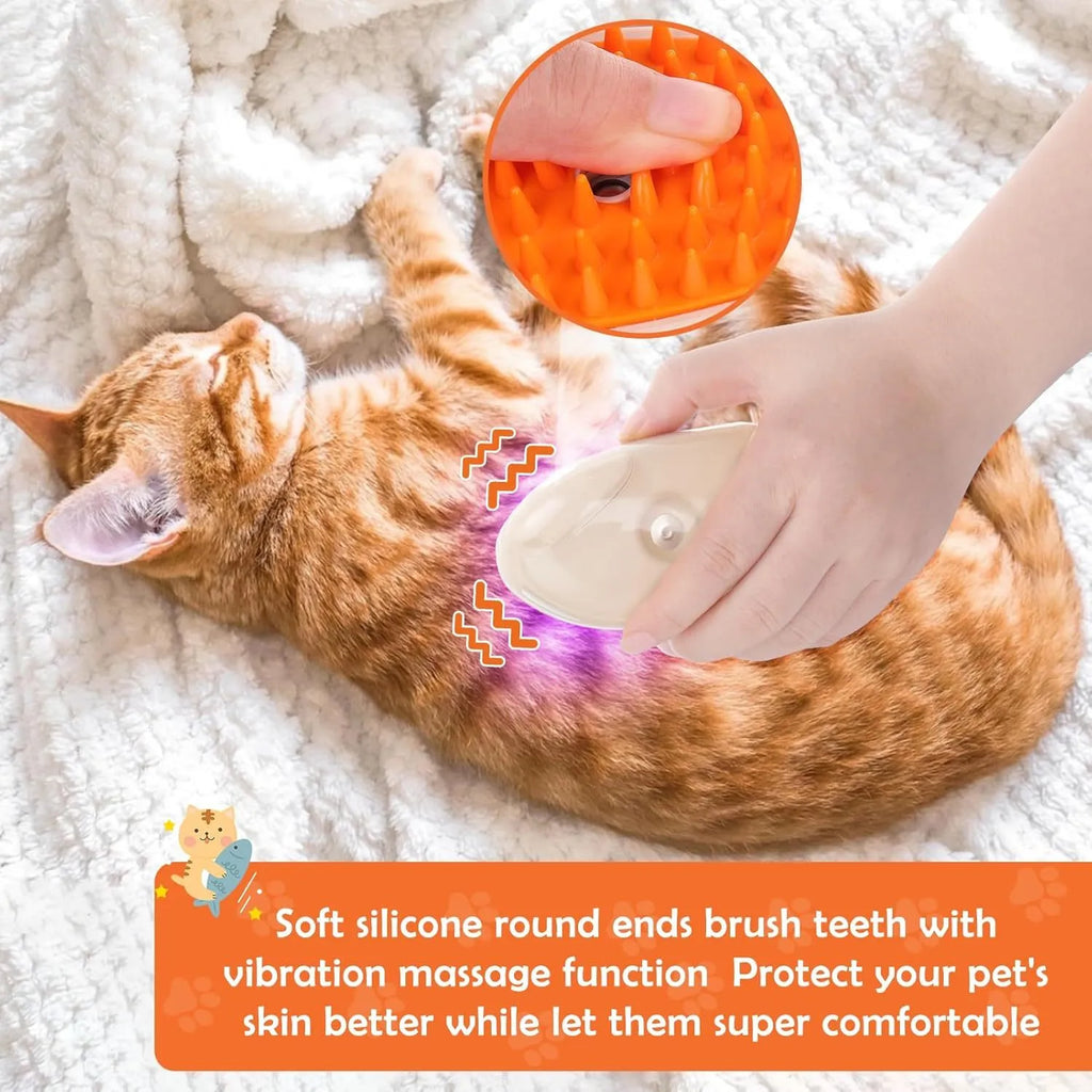 Yellow cat steam brush with 4-in-1 functions including vibration massage and ringworm detector