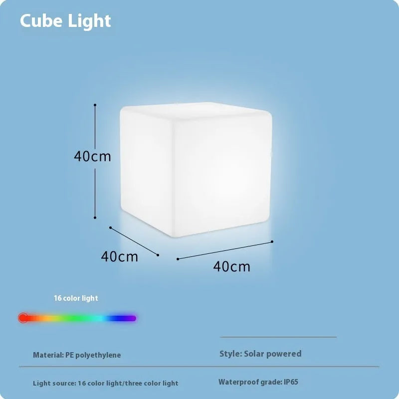 White LED cube stool light with modern design showing waterproof construction and clean geometric lines