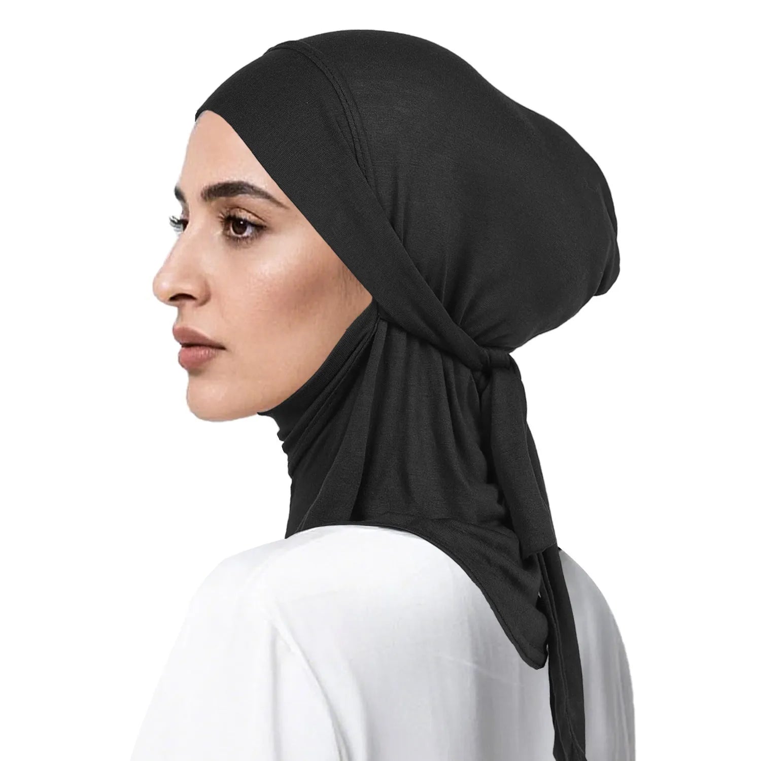 Women's hand-embroidered polyester dome crown headscarf in black – winter sun protection and warmth