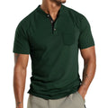 Plus size man modelling a solid colour short sleeve shirt with a chest pocket.