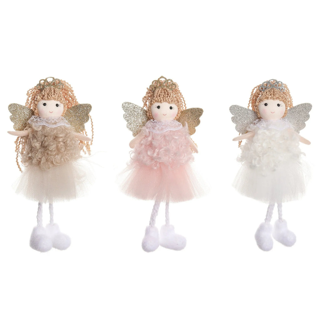 Cartoon Christmas angel fabric pendant attached to a white elastic hair band for a high ponytail.