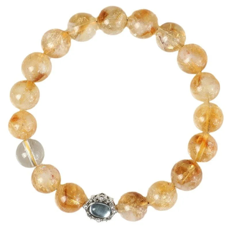 Geometric citrine crystal bracelet with 10mm stones on a metal setting, unisex design.