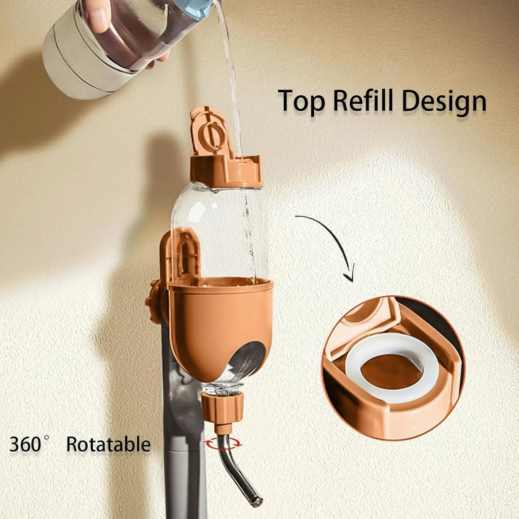 Blue small animal cage water bottle with 360° rotatable nozzle and mounting bracket