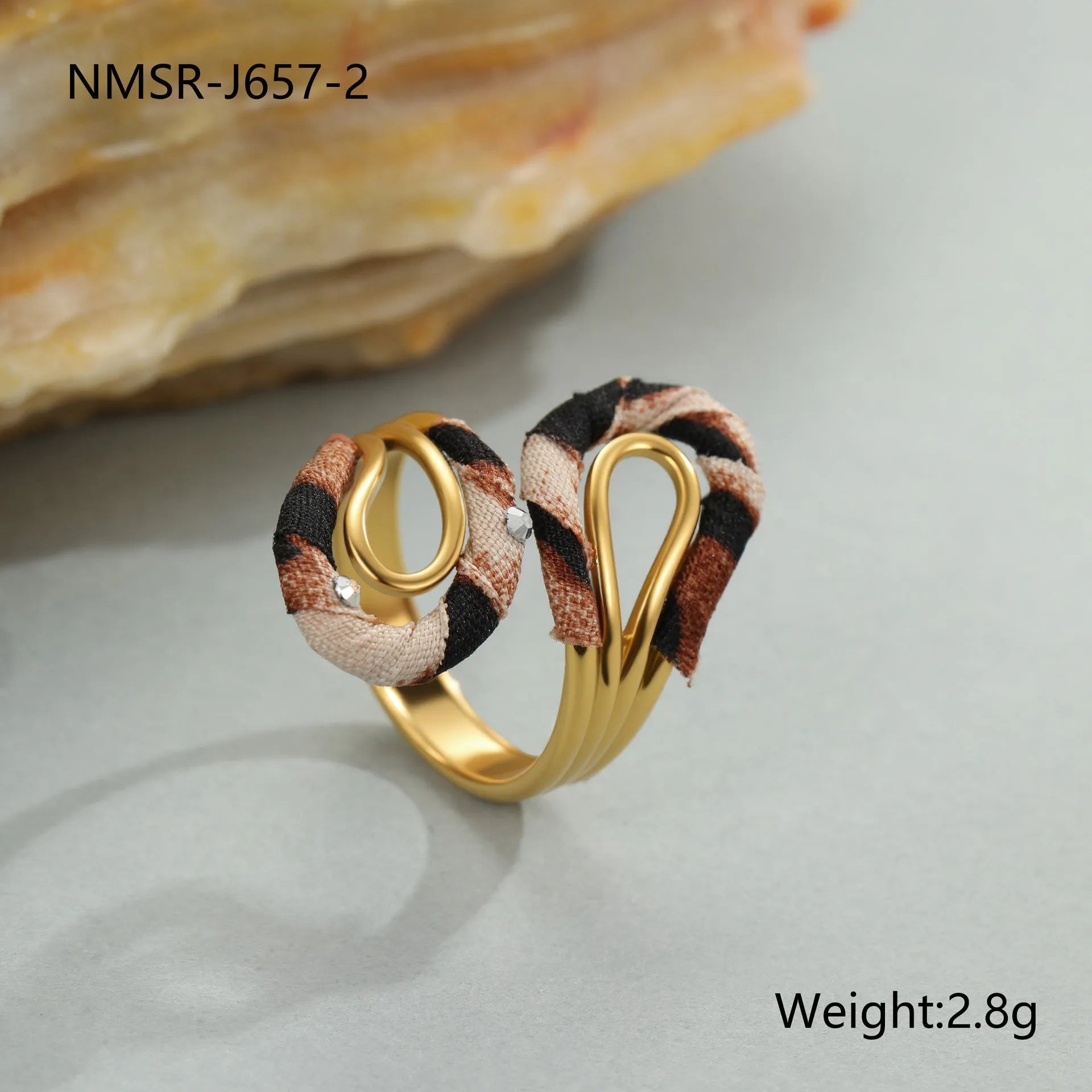 Leopard series stainless steel open mouth ring with geometric heart or star shape design in electroplated colours