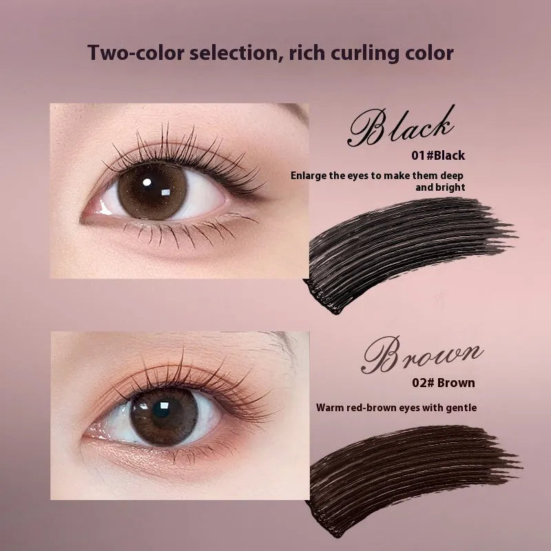 Long Curling Long-lasting Setting Mascara tube in black packaging, shown alongside brown shade option.