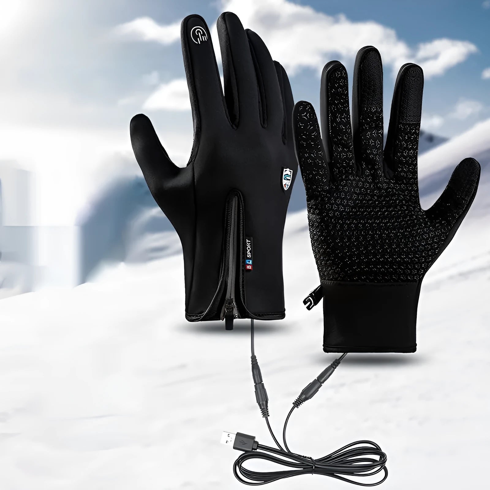 USB heating men's and women's winter cycling gloves in constant temperature black with reflective night vision panels