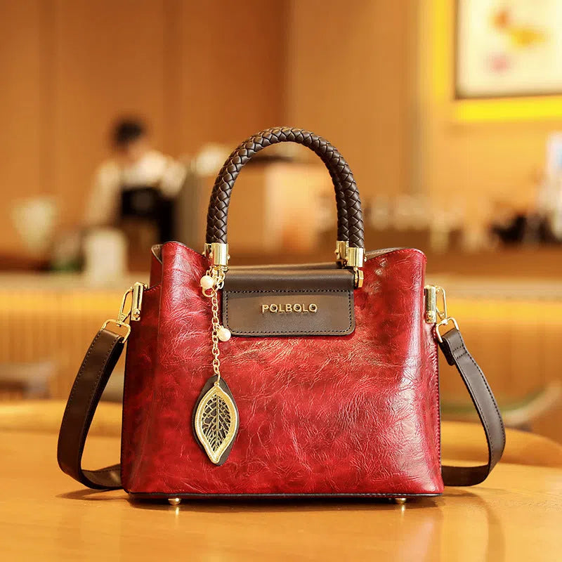 Genuine leather tote bag for women large capacity horizontal rectangular casual travel bag with internal pockets