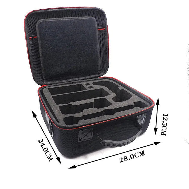 Black EVA game console accessory storage bag shown in two size options.