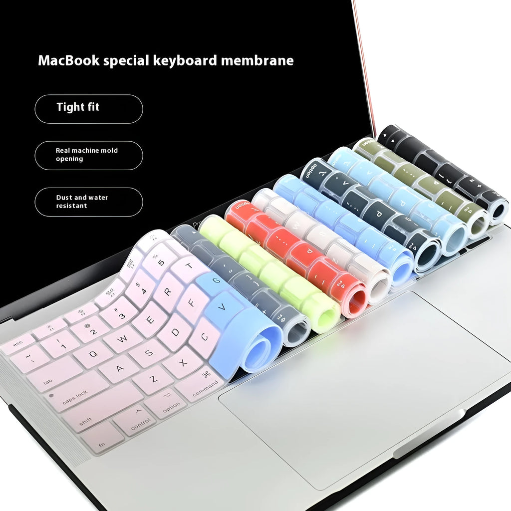 MacBook silicone keyboard cover with high-definition printing for Air11 and Pro16/14 models in multiple colours