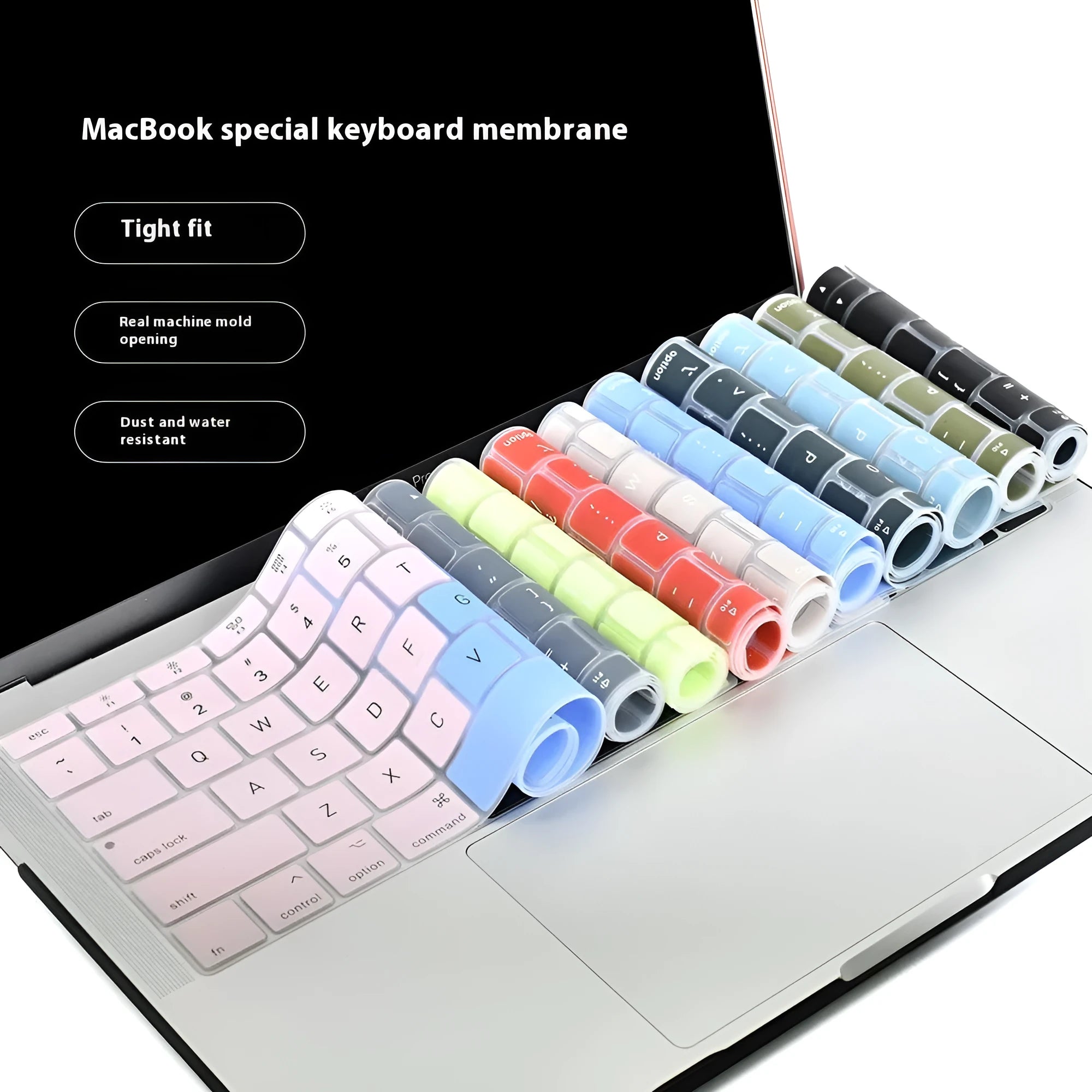 MacBook silicone keyboard cover with high-definition printing for Air11 and Pro16/14 models in multiple colours