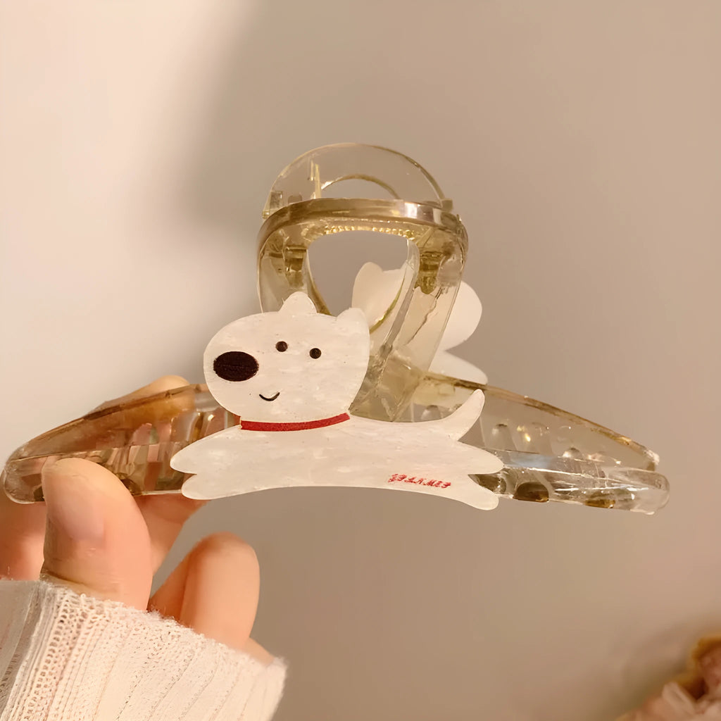 Korean style cartoon puppy hair barrette clip in beige or brown colour, 8cm or 13cm size