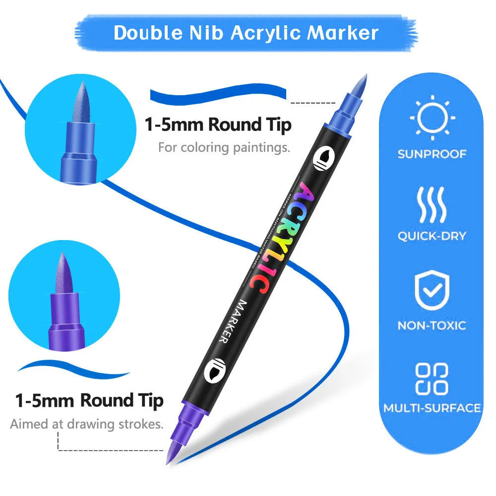 Double-headed two-colour acrylic marker pen set for children's painting with 24 to 168 colours