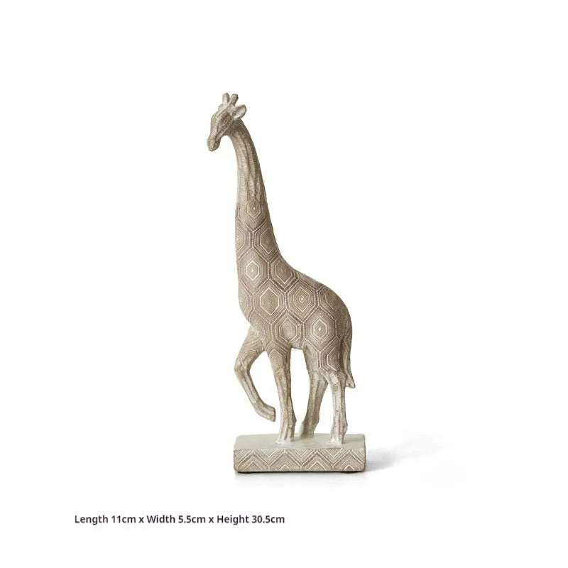 Wood colour European style giraffe resin ornament measuring 30.5cm tall for home decoration
