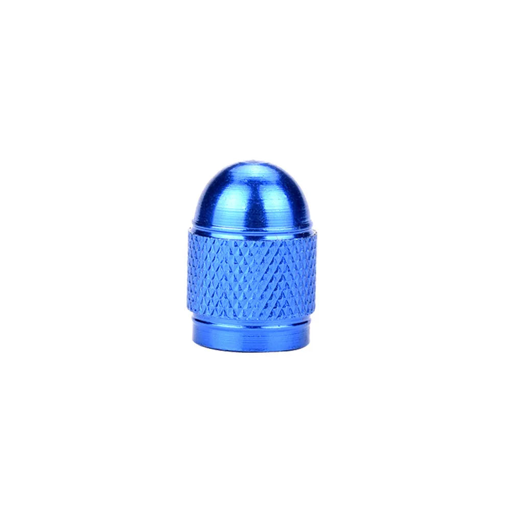 Aluminium mountain bike tyre valve dust cap in five colour options: black, blue, gold, red, silver.
