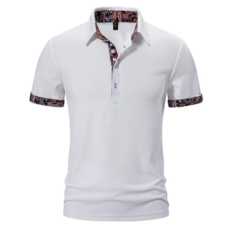 Men's cotton blend polo shirt with colour stitching detail and turnover collar in summer casual style
