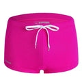 Men's low waist boxer style nylon swimming trunks in multiple solid colours