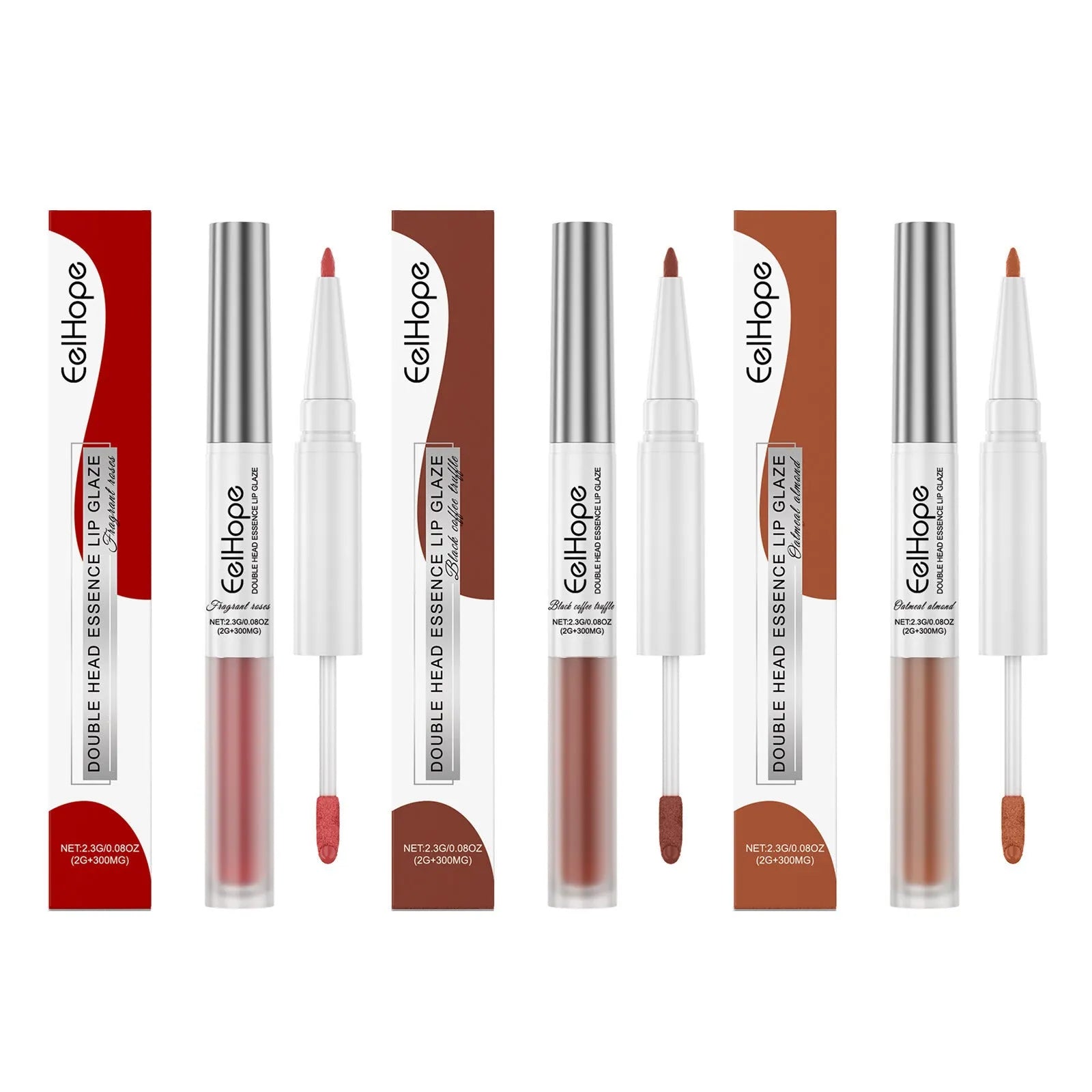 Dual-ended lip liner and matte lip lacquer pen in export packaging