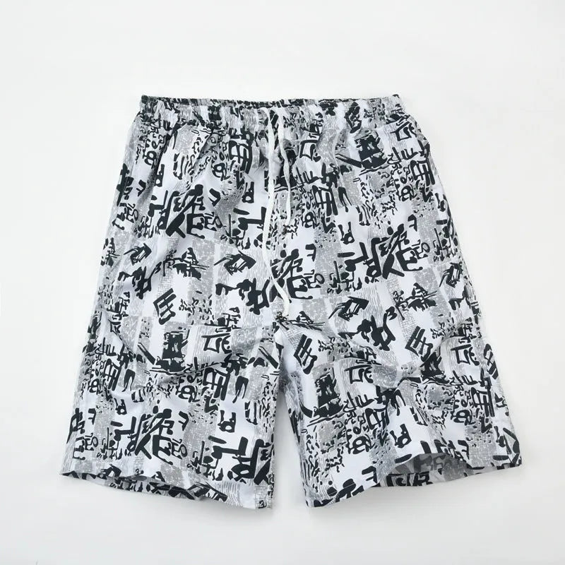 Men's floral print swimming trunks in polyester with five-point design