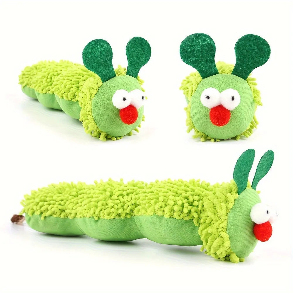 Green rechargeable electronic plush cat toy pillow measuring 24cm long