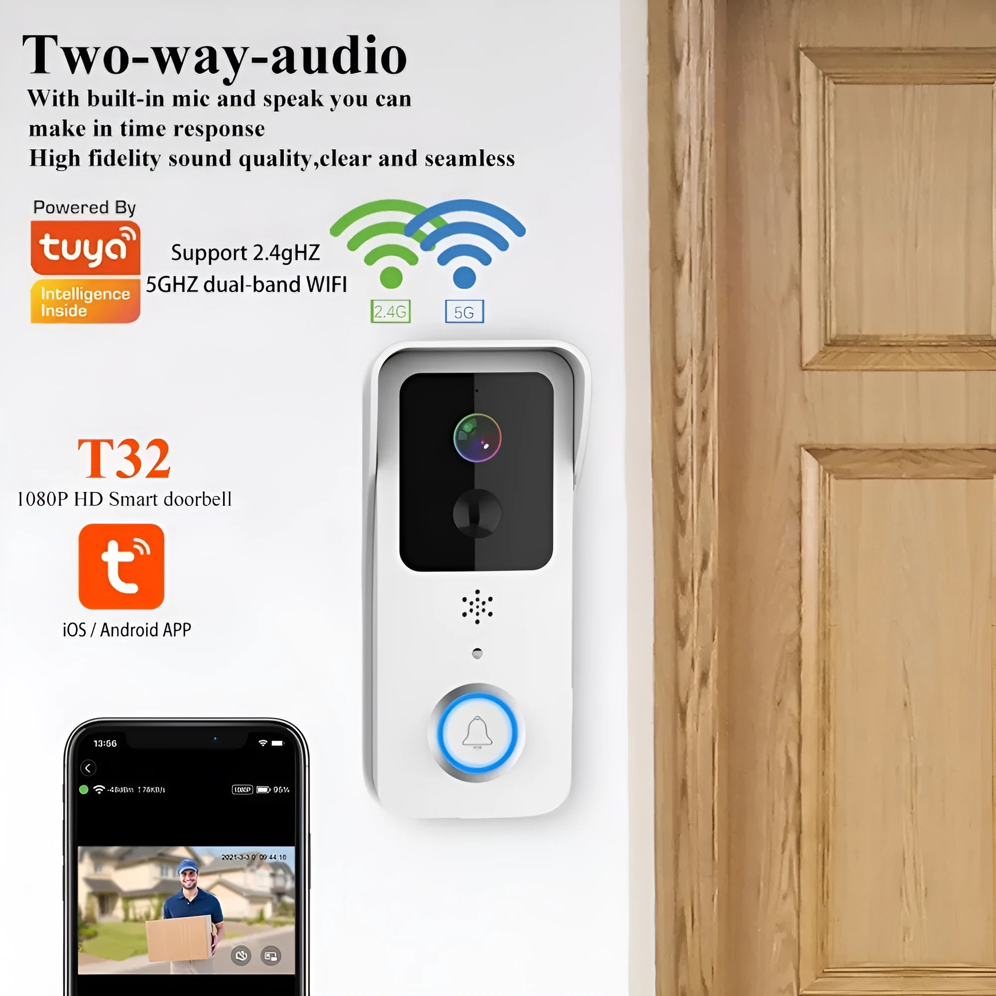 Smart waterproof visual doorbell with remote intercom HD video capability