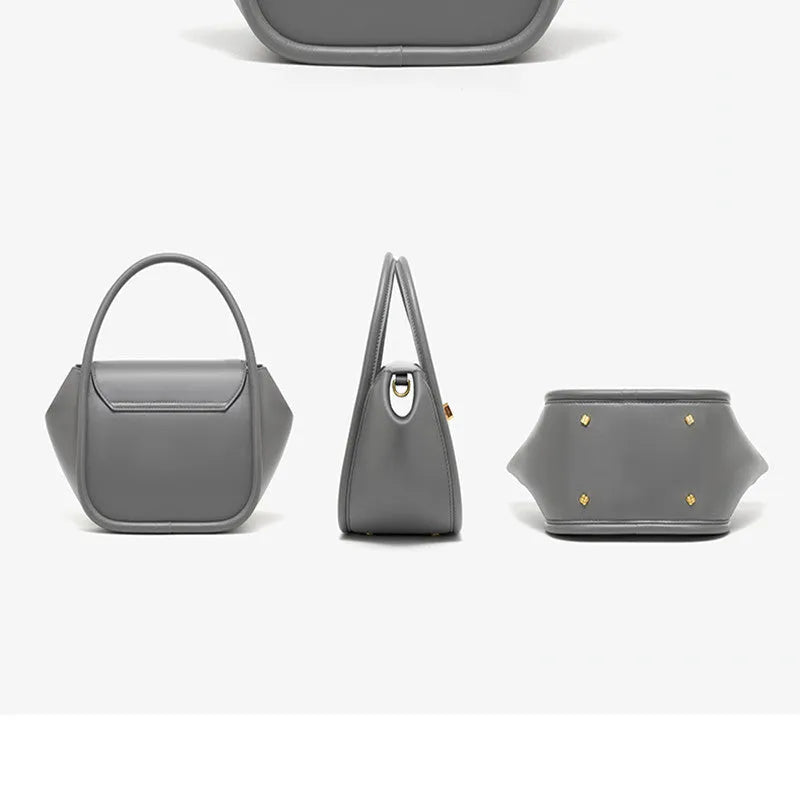 Women's wing-shaped leather tote bag with latch closure and cross-body strap in four colour options