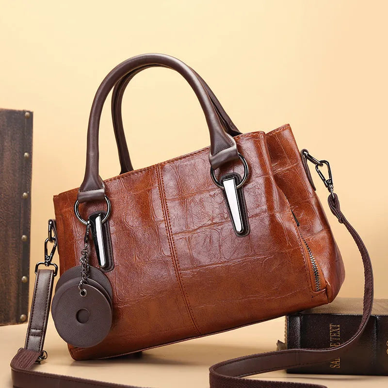 Horizontal square PU leather shoulder bag with single strap and open pocket in vintage brown colour