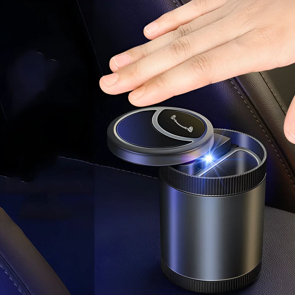 Automatic vehicle ashtray with USB power in black, blue, grey or red colours