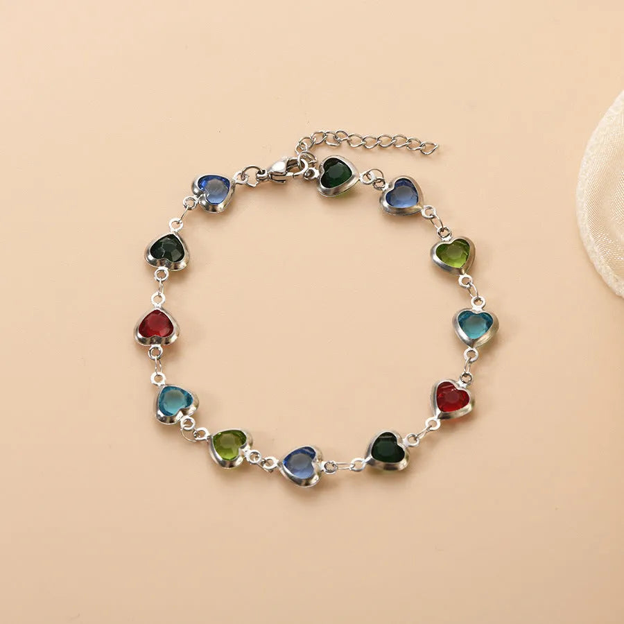 Stainless steel geometric devil's eye heart bracelet with electroplated colour options