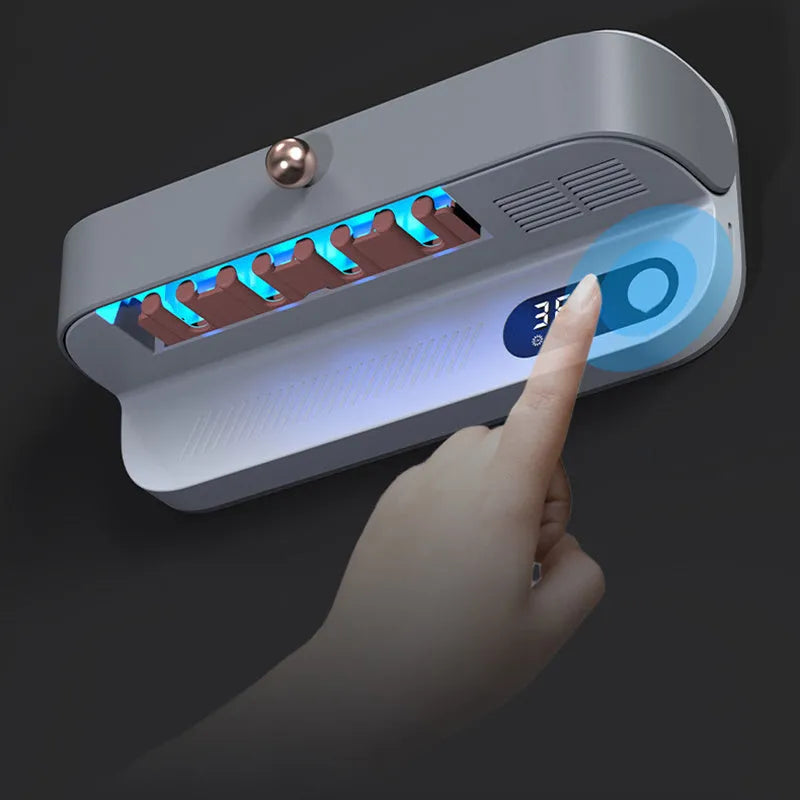 White wall-mounted smart toothbrush holder with UV sterilisation and USB charging port