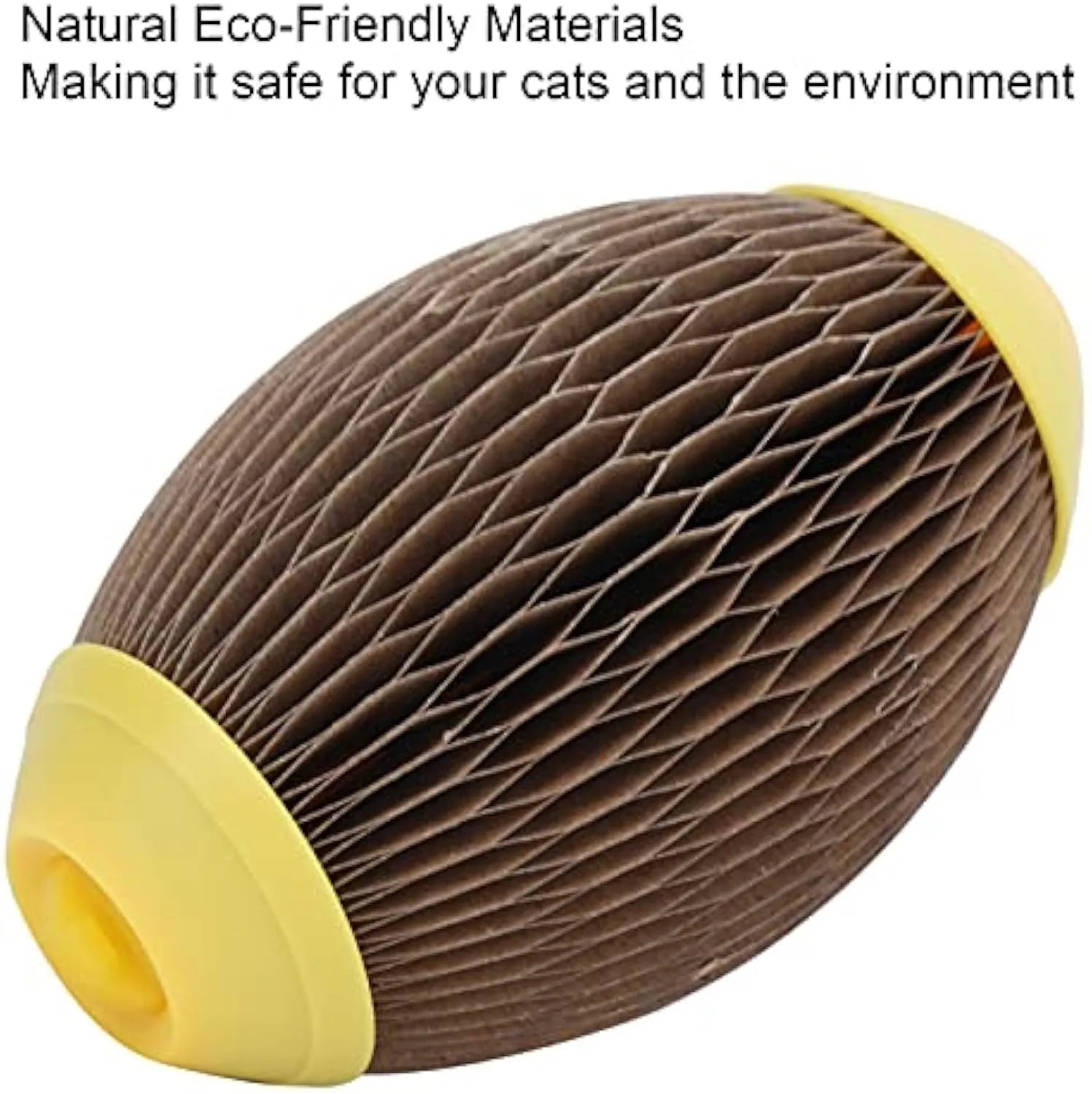 Elliptical corrugated paper catnip football toy with textured scratch surface