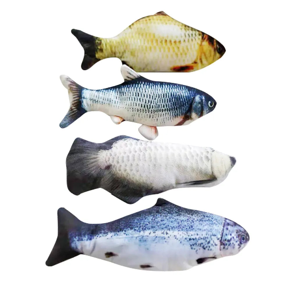 Multicolor USB rechargeable electric jumping fish cat toy measuring 30cm long