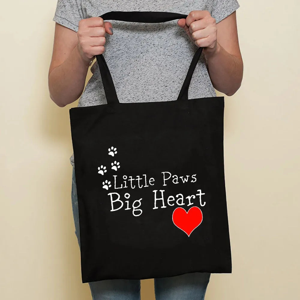 Sausage dog printed canvas bag in black with white dog design on front, sturdy tote for everyday use