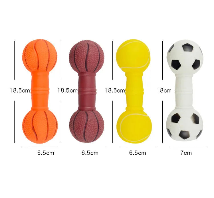 Brown football dumbbell shaped dog chew toy with squeaker
