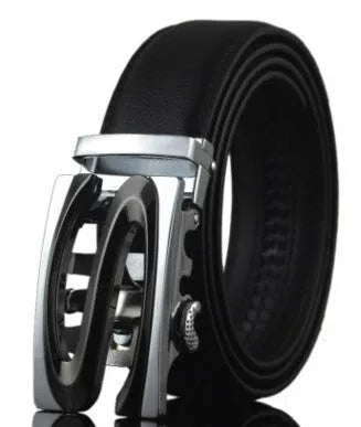 Men's automatic buckle leather belt with cowhide construction and pattern design