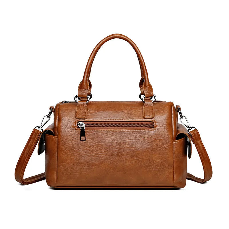 Vintage style large messenger bag in PU leather with contrast stitching, shown in a horizontal square shape.
