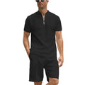 Men's solid colour polo shirt and trouser two-piece set in beaded bird's eye fabric
