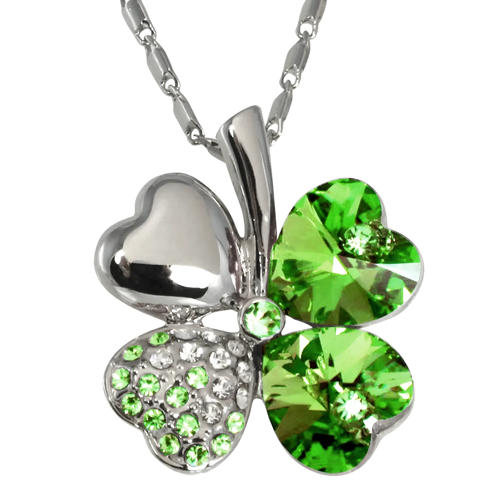 Crystal Clover Necklace Love Clover pendant in clear green colour on chain