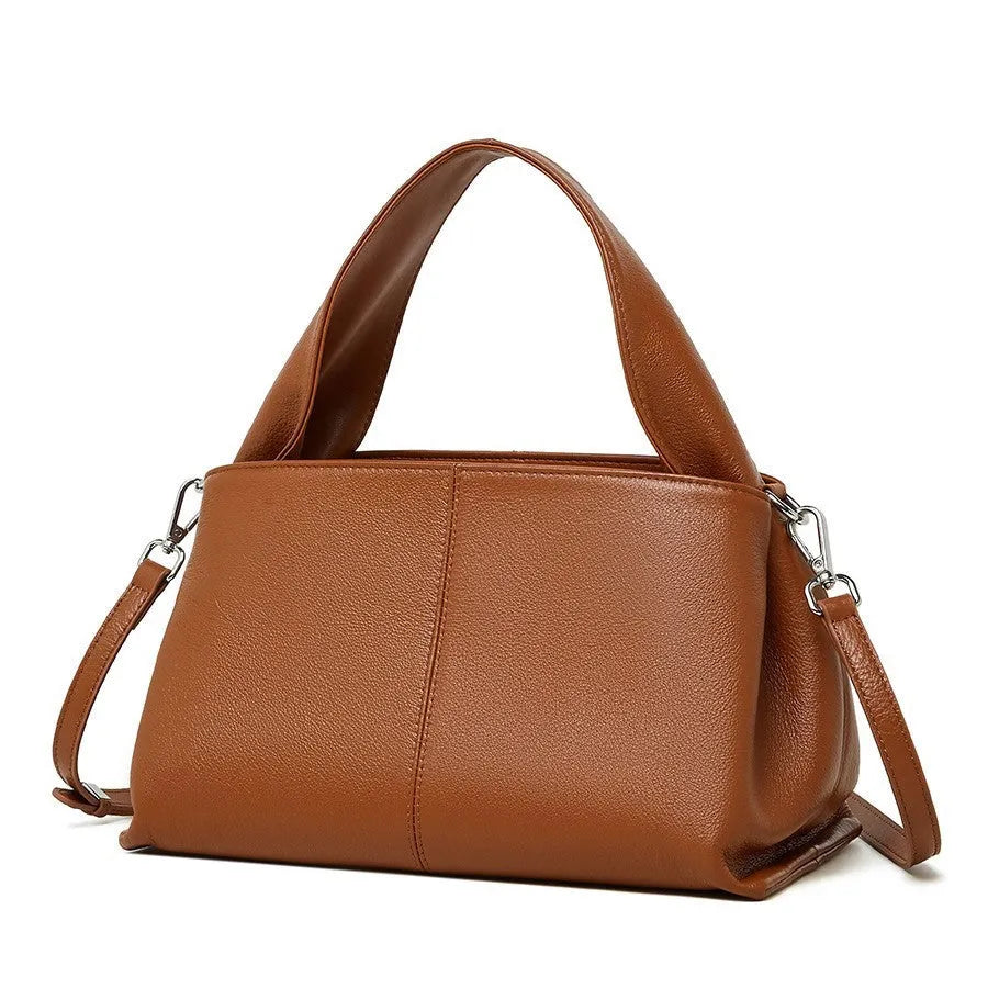 Women's genuine leather messenger bag in horizontal square shape with double shoulder straps