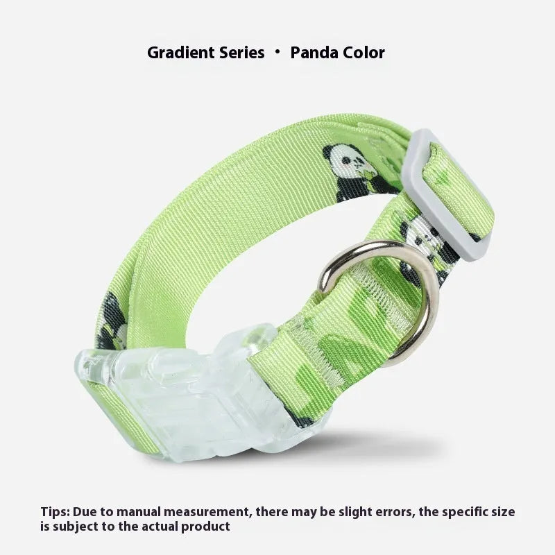 Nylon dog collar with cartoon gradient printing in gradient colour and panda green options