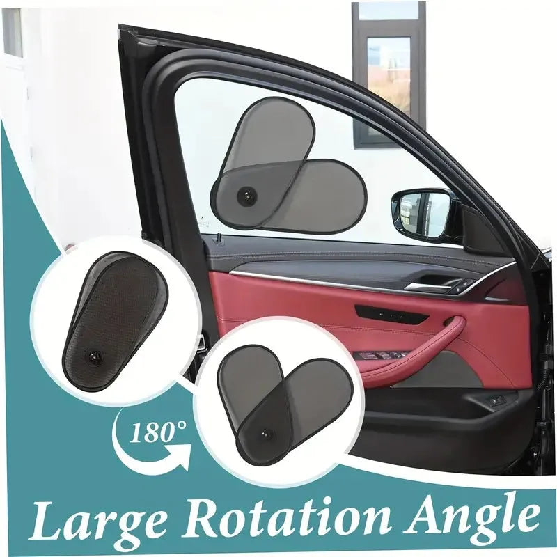 Black breathable car window shade with suction cups attached to vehicle side window