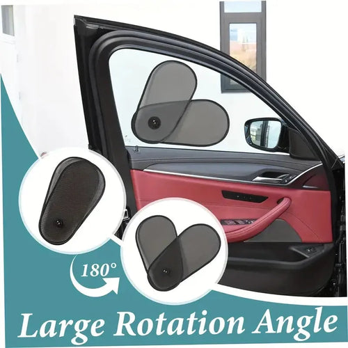 Black breathable car window shade with suction cups attached to vehicle side window