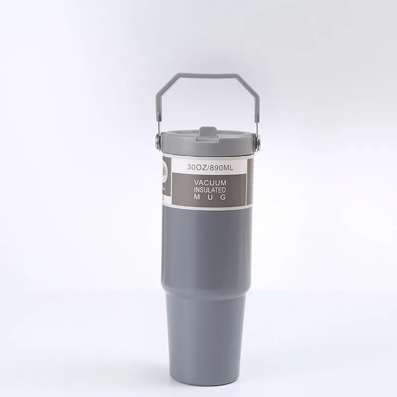30oz insulated stainless steel travel tumbler with powder-coated finish and splash-proof sliding lid