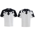 Men's grey cotton t-shirt with three-dimensional stitching and burnt flower rhinestone design on front