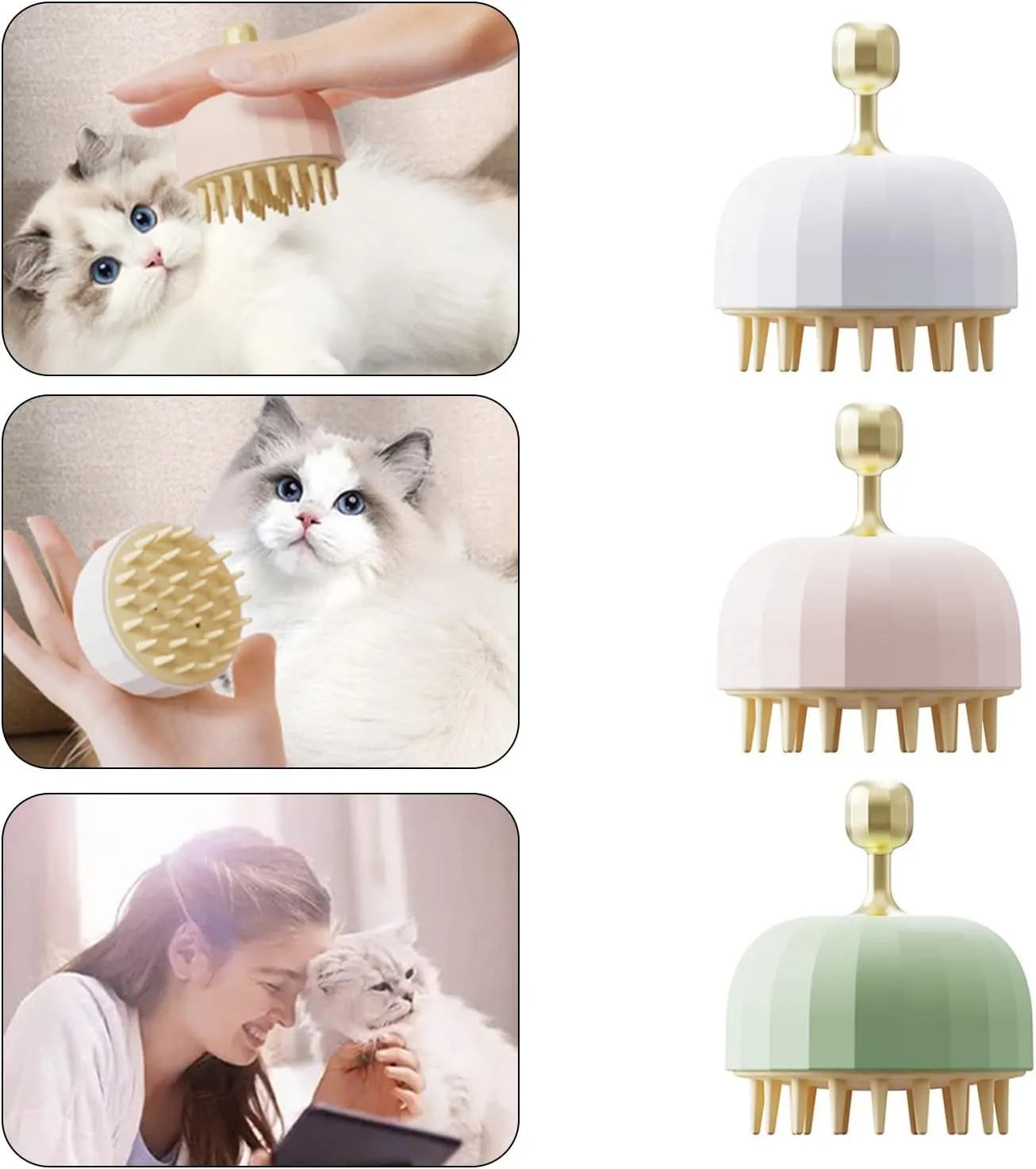 Green pet bath brush with drainage holes and rounded massage bristles for dogs and cats