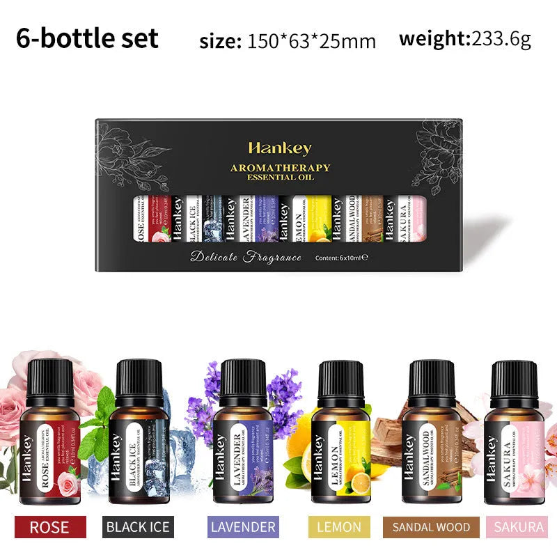 Boxed set of water-soluble aromatherapy essential oil bottles for diffusers.