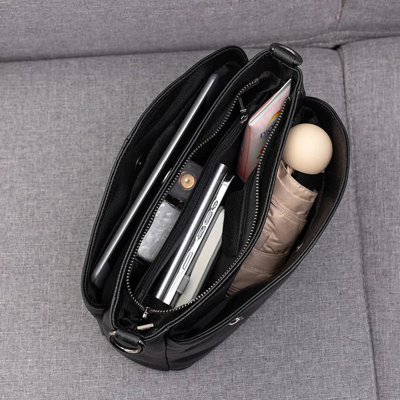 Genuine leather women's shoulder crossbody bag with plaid pattern in urban minimalist style