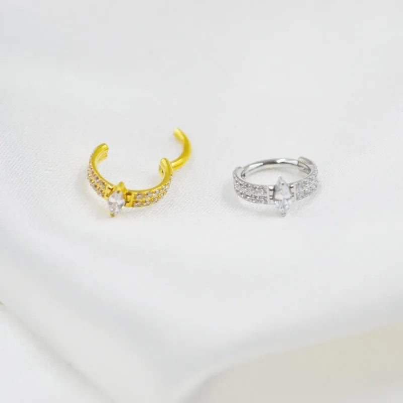 Titanium steel heart-shaped zircon diamond earrings in silver and gold colours